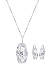 Swarovski Silver Tone Large Crystal And Pave Pendant Necklace And Matching Drop Earrings Set