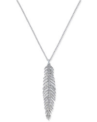 INC International Concepts Silver Tone Long Pave Feather Pendant Necklace Only At Macys