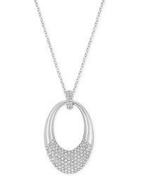 Swarovski Silver Tone Pav Crystal Oval Pendant Necklace
