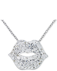 Sis By Simone I Smith Clear Crystal Lips Pendant Necklace In Platinum Over Sterling Silver