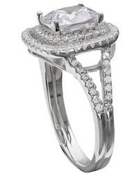Halo Cushion Cubic Zirconia Ring In Sterling Silver Silverclear