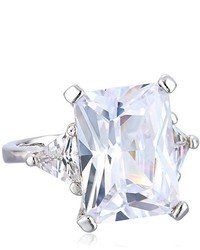 Kenneth Jay Lane Cz By Classic Clear Emerald Cubic Zirconia With Side Trillion Adjustable Ring Size 5 7 8 Cttw