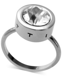 T Tahari Ring Silver Tone Round Crystal Ring