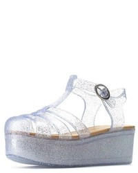 Charlotte Russe Wild Diva Lounge Clear Glitter Flatform Jelly Sandals