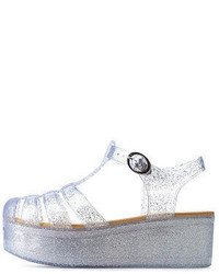 Charlotte Russe Wild Diva Lounge Clear Glitter Flatform Jelly Sandals