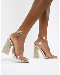 Public Desire Ayda Embellished Heel Clear Detail Sandals