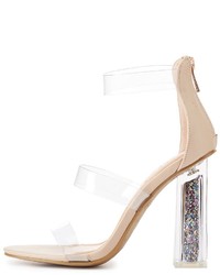 Charlotte Russe Bamboo Clear Three Piece Glitter Heel Sandals