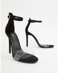 Glamorous Black Clear Strap Sandals Suede