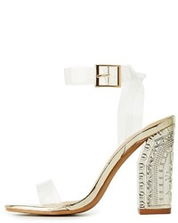 Charlotte Russe Clear Two Piece Engraved Heel Sandals