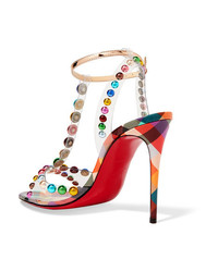 Christian Louboutin Faridaravie 100 Embellished Pvc And Mirrored Leather Sandals