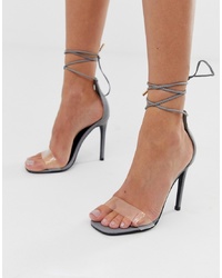 Public Desire Reflective Ankle Tie Heeled Sandals