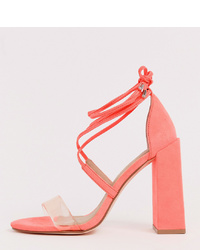 ASOS DESIGN Wide Fit Hadley Barely There Block Heeled Sandals In Neon Pink