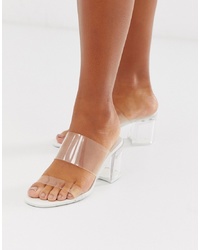 Bershka Clear Mid Heel Sandals In White
