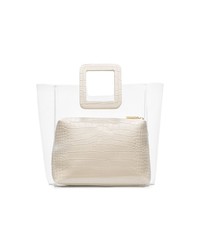 Staud Beige Shirley Croc Embossed Leather And Pvc Tote