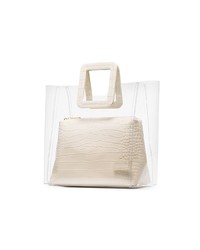 Staud Beige Shirley Croc Embossed Leather And Pvc Tote