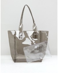 Chateau Clear Grey Jelly Tote With Wristlet Clutch