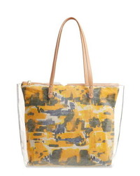 Sondra Roberts Clear Tote With Graphic Canvas Insert