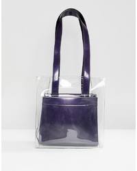 ASOS DESIGN Two In One Plastic Grab Handle Bag With Removable Metallic Shopper