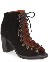 Cutout Suede Lace-up Ankle Boots
