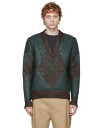 Dark Brown Argyle V-neck Sweater