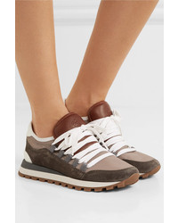 Brunello Cucinelli Metallic Mesh Leather And Suede Sneakers