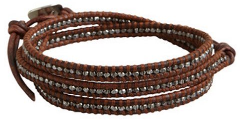 Chan Luu Burnt Sienna Leather And Sterling Silver Bead Wrap