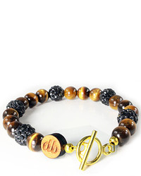 Domo Beads Tiger Eye W Black Rhinestones Clasp Bracelet
