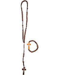 Vallour Brown Wooden Rosary And Bracelet Combo
