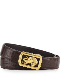 Stefano Ricci Crocodile Belt With Golden Elephant Buckle Brown