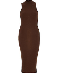 River Island Brown Ribbed Turtle Neck Bodycon Dress