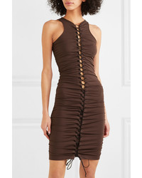 Unravel Project Lace Up Ruched Stretch Jersey Mini Dress