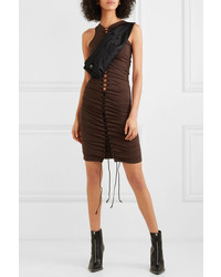 Unravel Project Lace Up Ruched Stretch Jersey Mini Dress