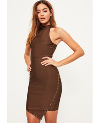 Missguided Brown Bandage Ring Detail Asymmetric Bodycon Dress
