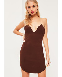 Missguided Brown Strappy Plunge Bodycon Dress