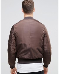 Asos Brand Bomber Jacket With Ma1 Pocket In Brown