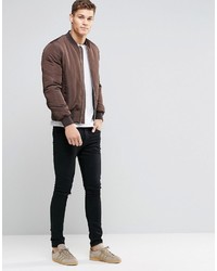 Asos Brand Bomber Jacket With Ma1 Pocket In Brown