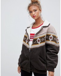 Pull&Bear Cord And Borg Mix Jacket With Pattern