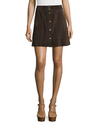 Frame Le Paneled Suede Mini Skirt Chocolate Brown