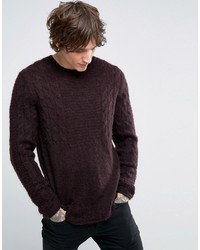 Asos Mohair Mix Cable Sweater In Chocolate Brown