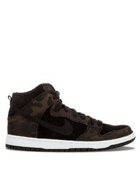 Dark Brown Camouflage Canvas High Top Sneakers