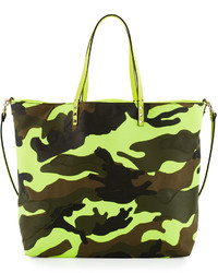 Valentino Reversible Medium Camouflage Print Tote Bag Neon Yellowmulti
