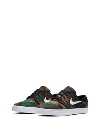 Dark Brown Camouflage Leather Low Top Sneakers