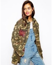 Native Rose Military Boyfriend Jacket With Tapestry Patchwork
