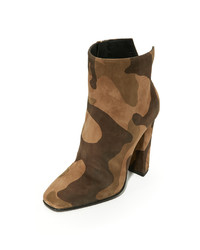 Dark Brown Camouflage Suede Ankle Boots