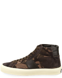 Tom Ford Cambridge Camouflage Suede High Top Sneaker