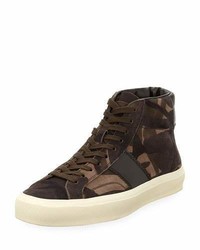 Tom Ford Cambridge Camouflage Suede High Top Sneaker
