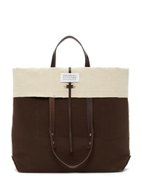 Maison Margiela Off White And Brown Canvas Shopping Tote
