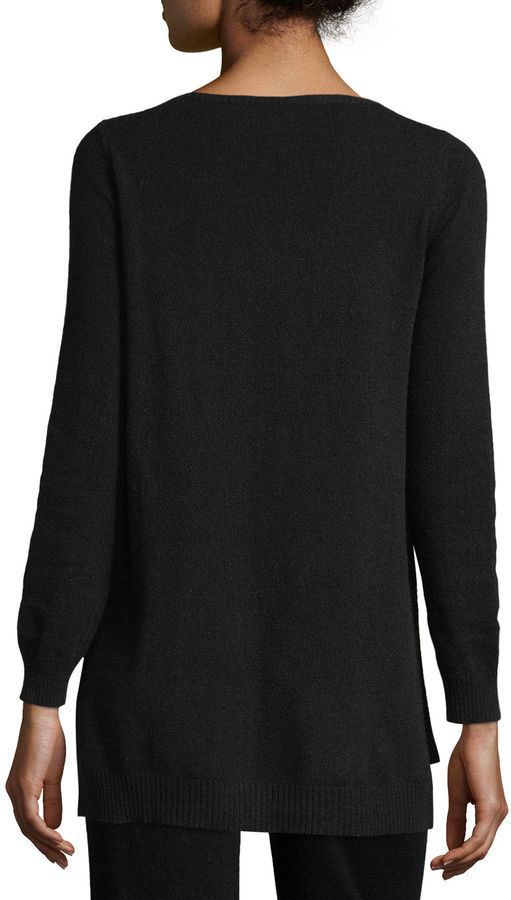 Neiman Marcus Cashmere Collection Cashmere Ribbed Trim Sweater