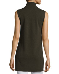 Akris Notched Mock Neck High Low Cashmere Sweater Turtle