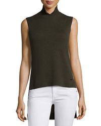 Akris Notched Mock Neck High Low Cashmere Sweater Turtle